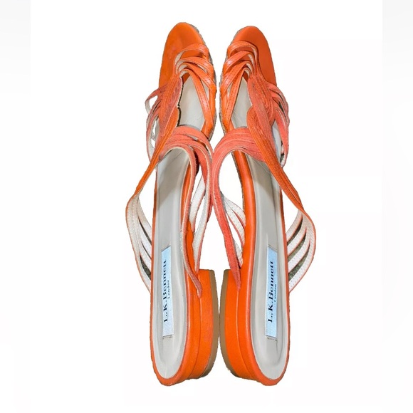 L.K.Bennett Orange Leather/Suede Slide Sandals Sz Women’s 38,8 - Picture 5 of 7